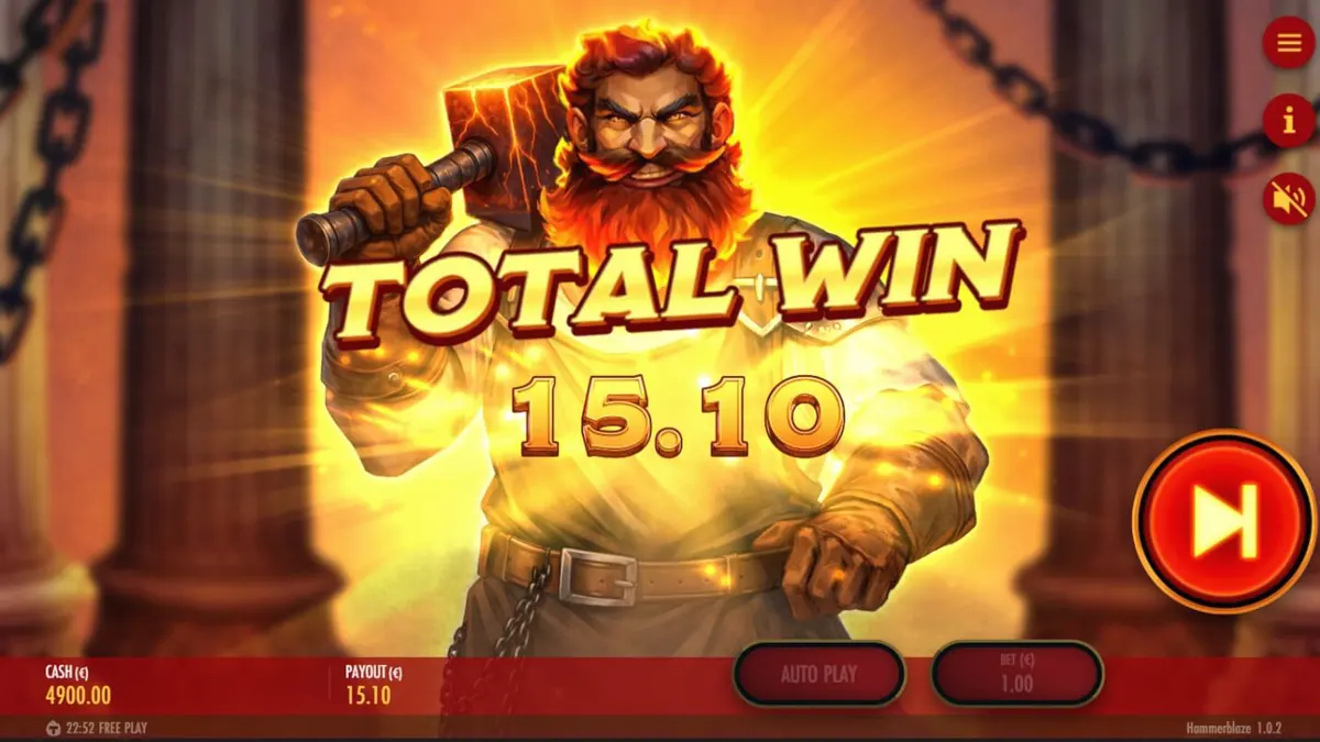 Tampilan visual slot Hammerblaze dengan latar belakang bengkel dewa yang membara