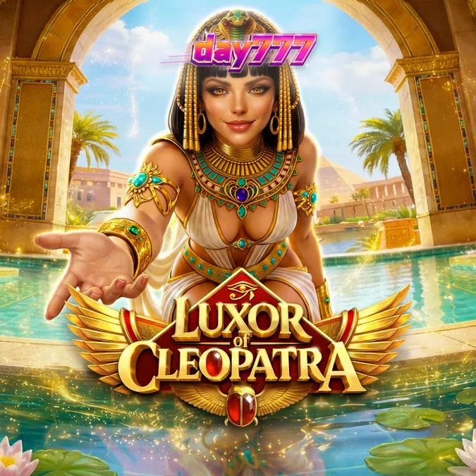 Tampilan antarmuka seluler Luxor of Cleopatra yang menampilkan grid 5x4 dengan grafis bertema Mesir yang tajam.